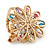 Gold Plated Multicoloured Crystal Open Flower Scarf Clip/ Brooch - 33mm D - view 3