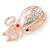Crystal Cat with Fish Skeleton Brooch In Gold Plating - 45mm L - view 3
