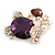 Purple/ Clear Crystal Bear with Heart Brooch In Gold Plating - 40mm W - view 2