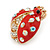 Red Enamel Clear/ AB Crystal Ladybug Brooch In Gold Plating - 25mm L - view 5