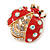 Red Enamel Clear/ AB Crystal Ladybug Brooch In Gold Plating - 25mm L - view 6