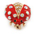 Red Enamel Clear/ AB Crystal Ladybug Brooch In Gold Plating - 25mm L - view 4