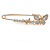 Medium Clear Crystal Double Butterfly Safety Pin In Gold Tone - 65mm L - view 5