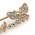 Medium Clear Crystal Double Butterfly Safety Pin In Gold Tone - 65mm L - view 2