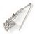 Medium Clear Crystal Double Butterfly Safety Pin Brooch In Silver Tone - 65mm L - view 2