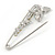 Medium Clear Crystal Double Butterfly Safety Pin Brooch In Silver Tone - 65mm L - view 3