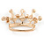 Clear/ AB Crystal Crown Brooch In Gold Tone Metal - 45mm - view 3