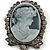 Vintage Inspired Grey/ Hematite Crystal Cameo with Charm Brooch In Antique Silver Tone - 63mm Across - view 2