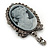 Vintage Inspired Grey/ Hematite Crystal Cameo with Charm Brooch In Antique Silver Tone - 63mm Across - view 5