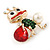 Funky Green/ Red/ Clear Crystal Frog Brooch In Gold Plating - 43mm L - view 3