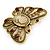 Vintage Inspired Tan Coloured Cameo Butterfly Brooch In Antique Gold Tone - 65mm W - view 3