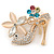 Gold Plated Crystal Shoe with Flowers Brooch - 45mm - view 6