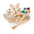 Gold Plated Crystal Shoe with Flowers Brooch - 45mm - view 2