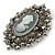 Oversized Crystal Grey Cameo Brooch/ Pendant In Silver Tone - 85mm L - view 4