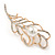 Gold Plated Clear Crystal Pearl Leaf Brooch - 80mm L