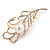 Gold Plated Clear Crystal Pearl Leaf Brooch - 80mm L - view 2