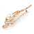 Gold Plated Clear Crystal Pearl Leaf Brooch - 80mm L - view 5