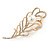 Gold Plated Clear Crystal Pearl Leaf Brooch - 80mm L - view 6