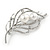 Silver Plated Clear Crystal Pearl Leaf Brooch - 75mm L