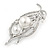 Silver Plated Clear Crystal Pearl Leaf Brooch - 75mm L - view 2