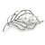 Silver Plated Clear Crystal Pearl Leaf Brooch - 75mm L - view 5