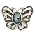 Vintage Inspired Grey Cameo Butterfly Brooch In Antique Silver Tone - 65mm W