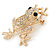 Gold Plated Clear/ Black Crystal Frog Brooch - 50mm L - view 4