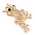 Gold Plated Clear/ Black Crystal Frog Brooch - 50mm L - view 3