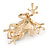 Gold Plated Clear/ Black Crystal Frog Brooch - 50mm L - view 5
