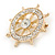 Gold Plated Clear Crystal Ship's Steering Wheel Brooch - 35mm D - view 2