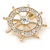 Gold Plated Clear Crystal Ship's Steering Wheel Brooch - 35mm D - view 3
