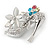 Silver Plated Crystal Shoe with Flowers Brooch - 45mm - view 3