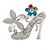 Silver Plated Crystal Shoe with Flowers Brooch - 45mm