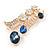 Gold Plated Clear/ Blue Crystal 'Music' Brooch - 55mm W - view 2
