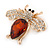 Clear Crystal, Topaz Glass Stone Bee Brooch In Gold Plated Metal - 40mm L - view 4