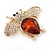 Clear Crystal, Topaz Glass Stone Bee Brooch In Gold Plated Metal - 40mm L - view 5