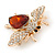 Clear Crystal, Topaz Glass Stone Bee Brooch In Gold Plated Metal - 40mm L - view 3