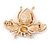 Clear Crystal, Topaz Glass Stone Bee Brooch In Gold Plated Metal - 40mm L - view 2
