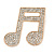 Gold Plated Pave Set Clear Crystal Musical Note Brooch - 35mm - view 5