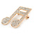 Gold Plated Pave Set Clear Crystal Musical Note Brooch - 35mm - view 3