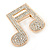 Gold Plated Pave Set Clear Crystal Musical Note Brooch - 35mm - view 2