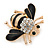 Small Black Enamel, Clear Crystal Bee Brooch In Gold Plating - 30mm - view 4