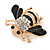Small Black Enamel, Clear Crystal Bee Brooch In Gold Plating - 30mm - view 5