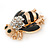 Small Black Enamel, Clear Crystal Bee Brooch In Gold Plating - 30mm - view 3