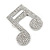 Silver Plated Pave Set Clear Crystal Musical Note Brooch - 35mm - view 2