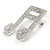 Silver Plated Pave Set Clear Crystal Musical Note Brooch - 35mm - view 3