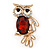 Gold Plated Clear/ Amber Crystal Owl Brooch - 43mm L
