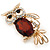 Gold Plated Clear/ Amber Crystal Owl Brooch - 43mm L - view 2