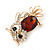 Gold Plated Clear/ Amber Crystal Owl Brooch - 43mm L - view 3