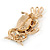 Gold Plated Clear/ Amber Crystal Owl Brooch - 43mm L - view 4